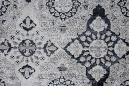 12 x 15 Gray & Black Floral Power Loom Rug