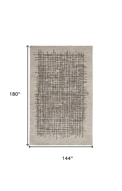 12 x 15 Tan & Brown Wool Plaid Tufted Handmade Rug