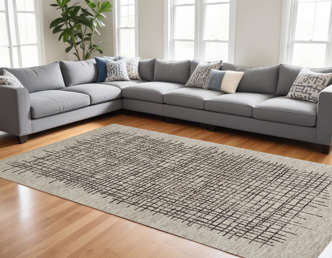 12 x 15 Tan & Brown Wool Plaid Tufted Handmade Rug