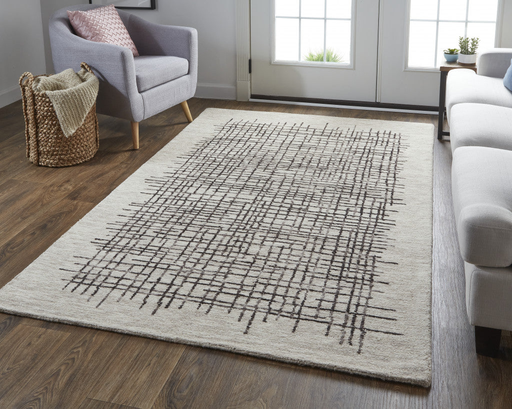 12 x 15 Tan & Brown Wool Plaid Tufted Handmade Rug