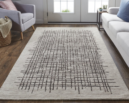 12 x 15 Tan & Brown Wool Plaid Tufted Handmade Rug