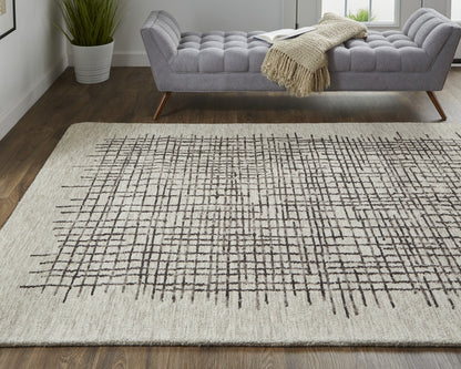 12 x 15 Tan & Brown Wool Plaid Tufted Handmade Rug