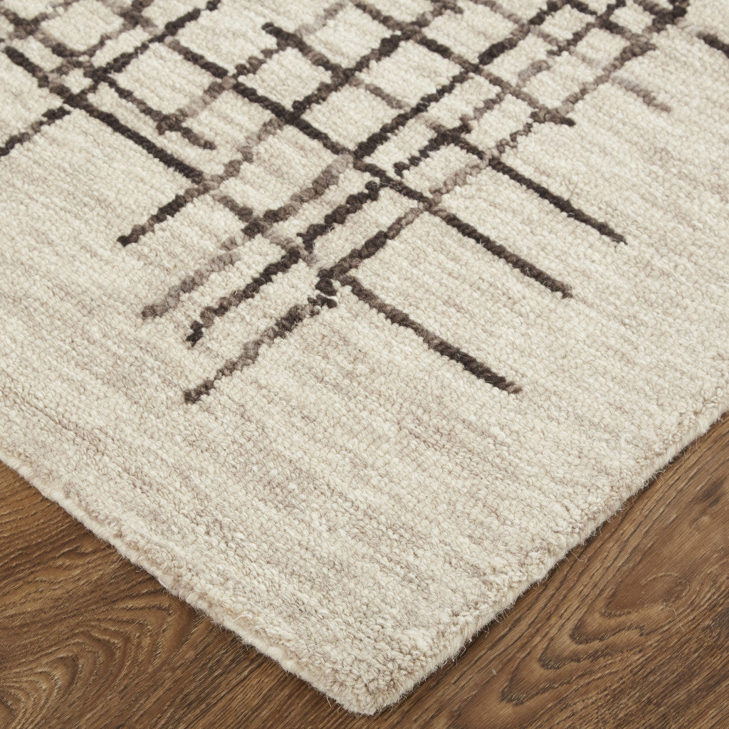 12 x 15 Tan & Brown Wool Plaid Tufted Handmade Rug
