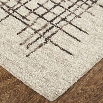 12 x 15 Tan & Brown Wool Plaid Tufted Handmade Rug