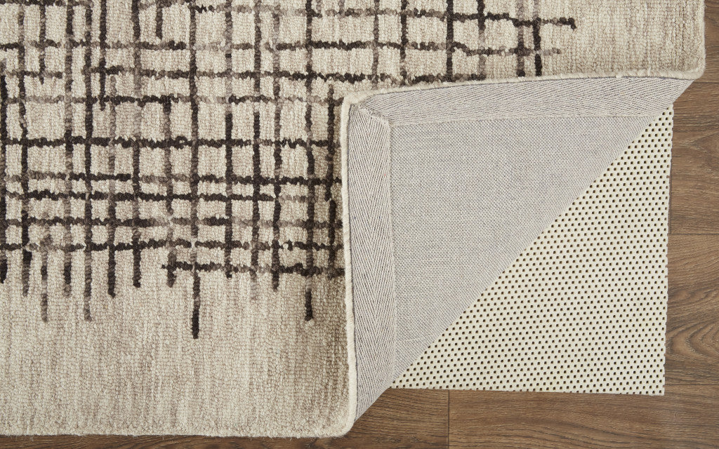12 x 15 Tan & Brown Wool Plaid Tufted Handmade Rug