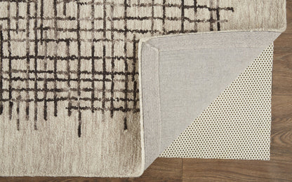 12 x 15 Tan & Brown Wool Plaid Tufted Handmade Rug