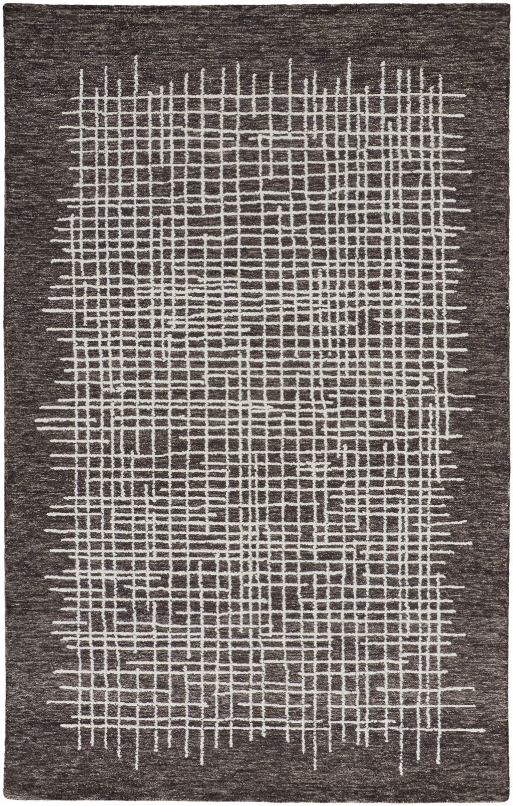 12 x 15 Brown & Ivory Wool Plaid Tufted Handmade Rug
