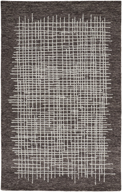 12 x 15 Brown & Ivory Wool Plaid Tufted Handmade Rug