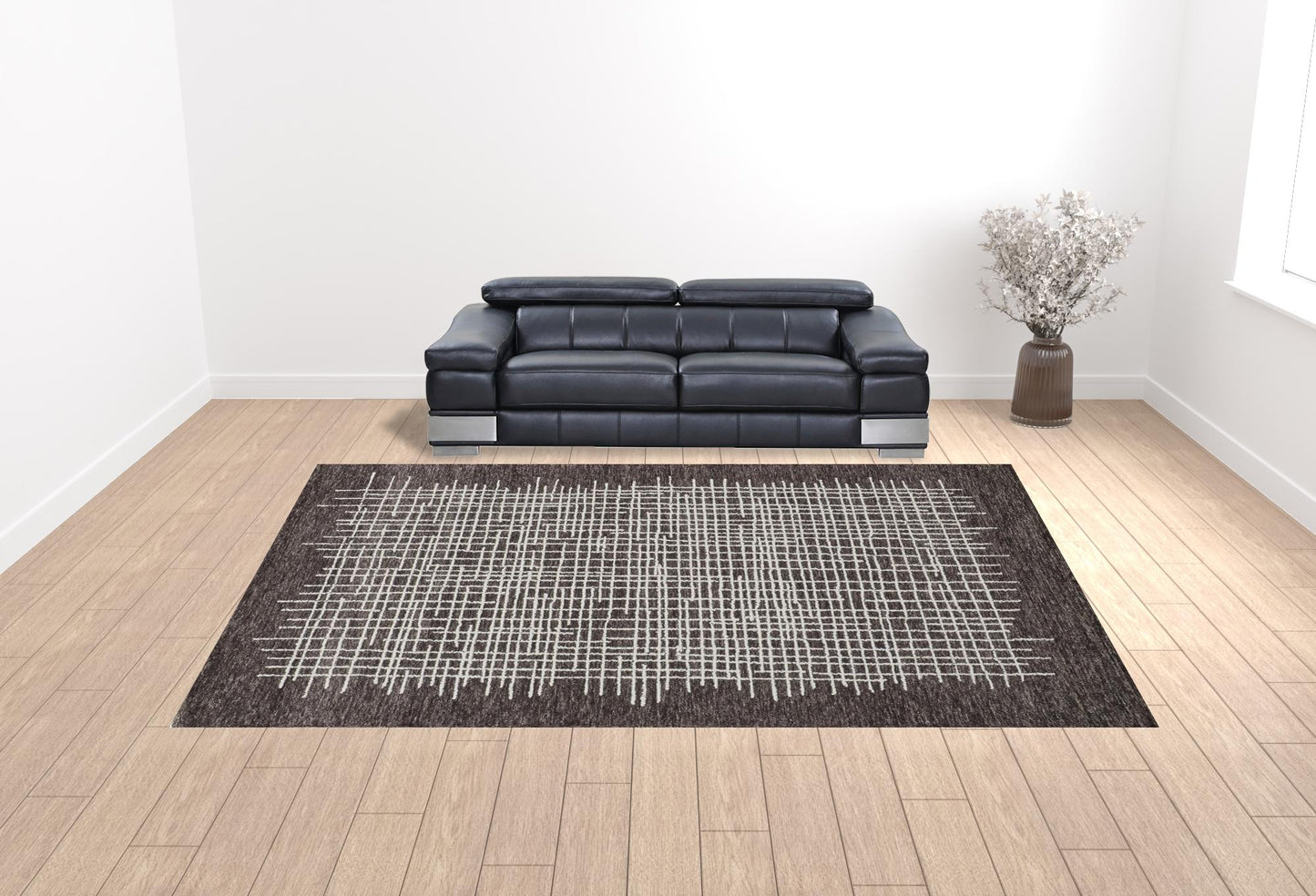 12 x 15 Brown & Ivory Wool Plaid Tufted Handmade Rug
