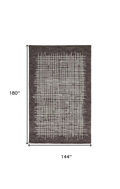 12 x 15 Brown & Ivory Wool Plaid Tufted Handmade Rug