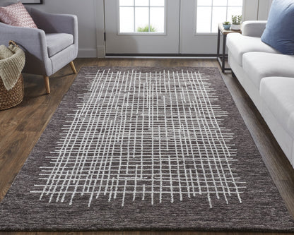 12 x 15 Brown & Ivory Wool Plaid Tufted Handmade Rug