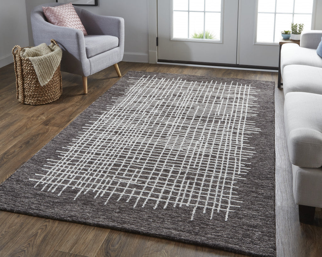 12 x 15 Brown & Ivory Wool Plaid Tufted Handmade Rug