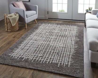 12 x 15 Brown & Ivory Wool Plaid Tufted Handmade Rug