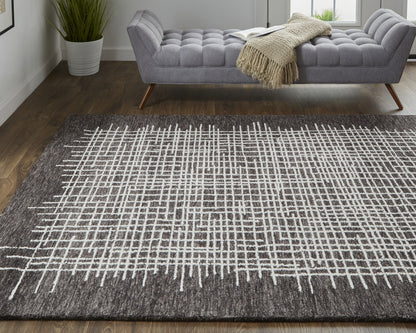 12 x 15 Brown & Ivory Wool Plaid Tufted Handmade Rug
