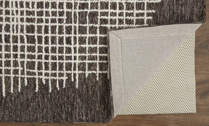 12 x 15 Brown & Ivory Wool Plaid Tufted Handmade Rug