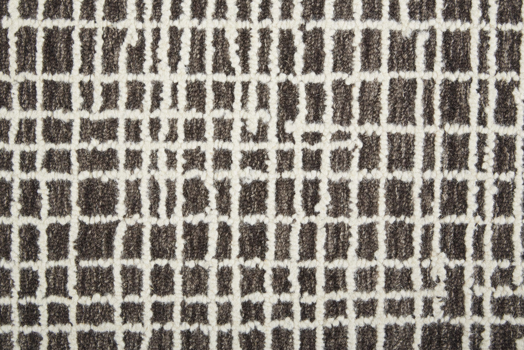 12 x 15 Brown & Ivory Wool Plaid Tufted Handmade Rug