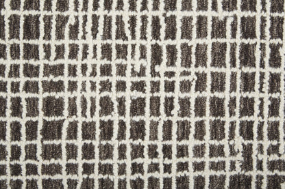 12 x 15 Brown & Ivory Wool Plaid Tufted Handmade Rug