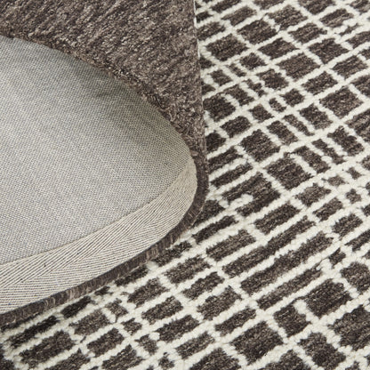 12 x 15 Brown & Ivory Wool Plaid Tufted Handmade Rug