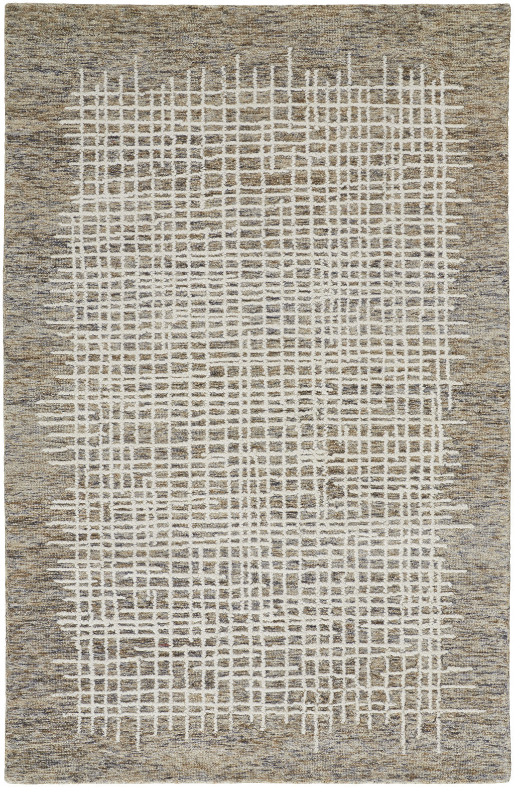 12 x 15 Tan & Ivory Wool Plaid Tufted Handmade Rug
