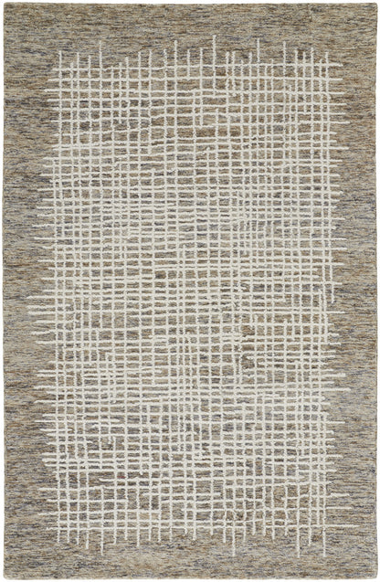 12 x 15 Tan & Ivory Wool Plaid Tufted Handmade Rug