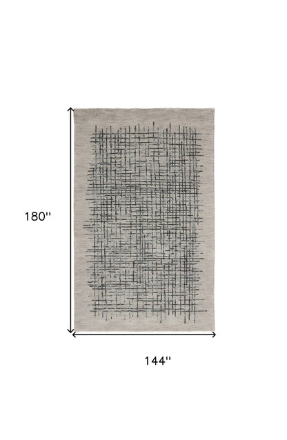 12 x 15 Gray Black & Tan Wool Plaid Tufted Handmade Rug