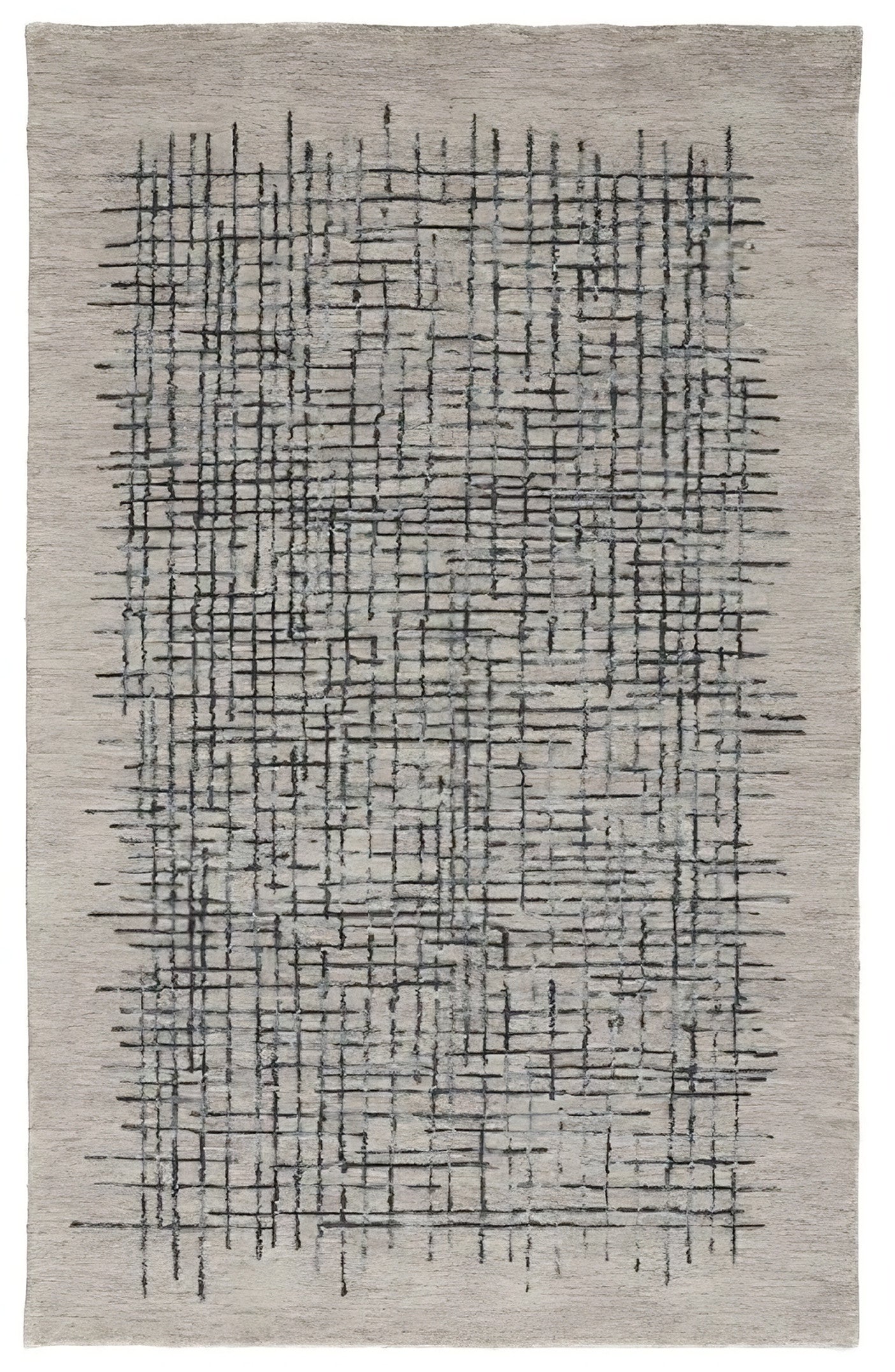 12 x 15 Gray Black & Tan Wool Plaid Tufted Handmade Rug