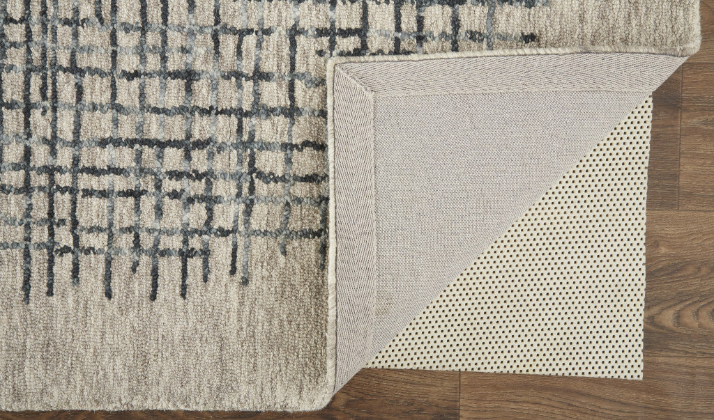 12 x 15 Gray Black & Tan Wool Plaid Tufted Handmade Rug