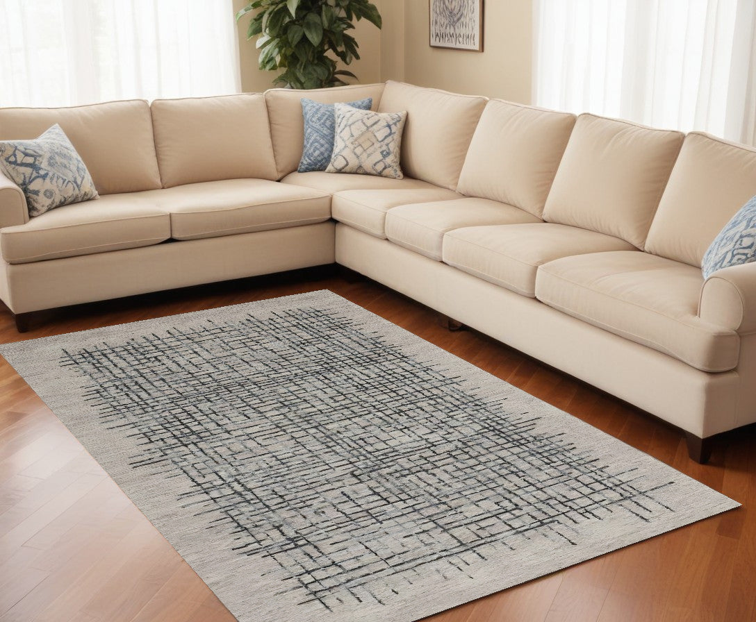 12 x 15 Gray Black & Tan Wool Plaid Tufted Handmade Rug