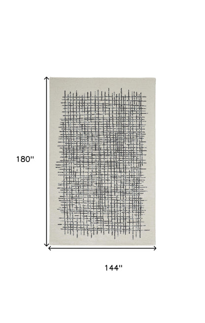 12 x 15 Ivory Gray & Black Wool Plaid Tufted Handmade Rug