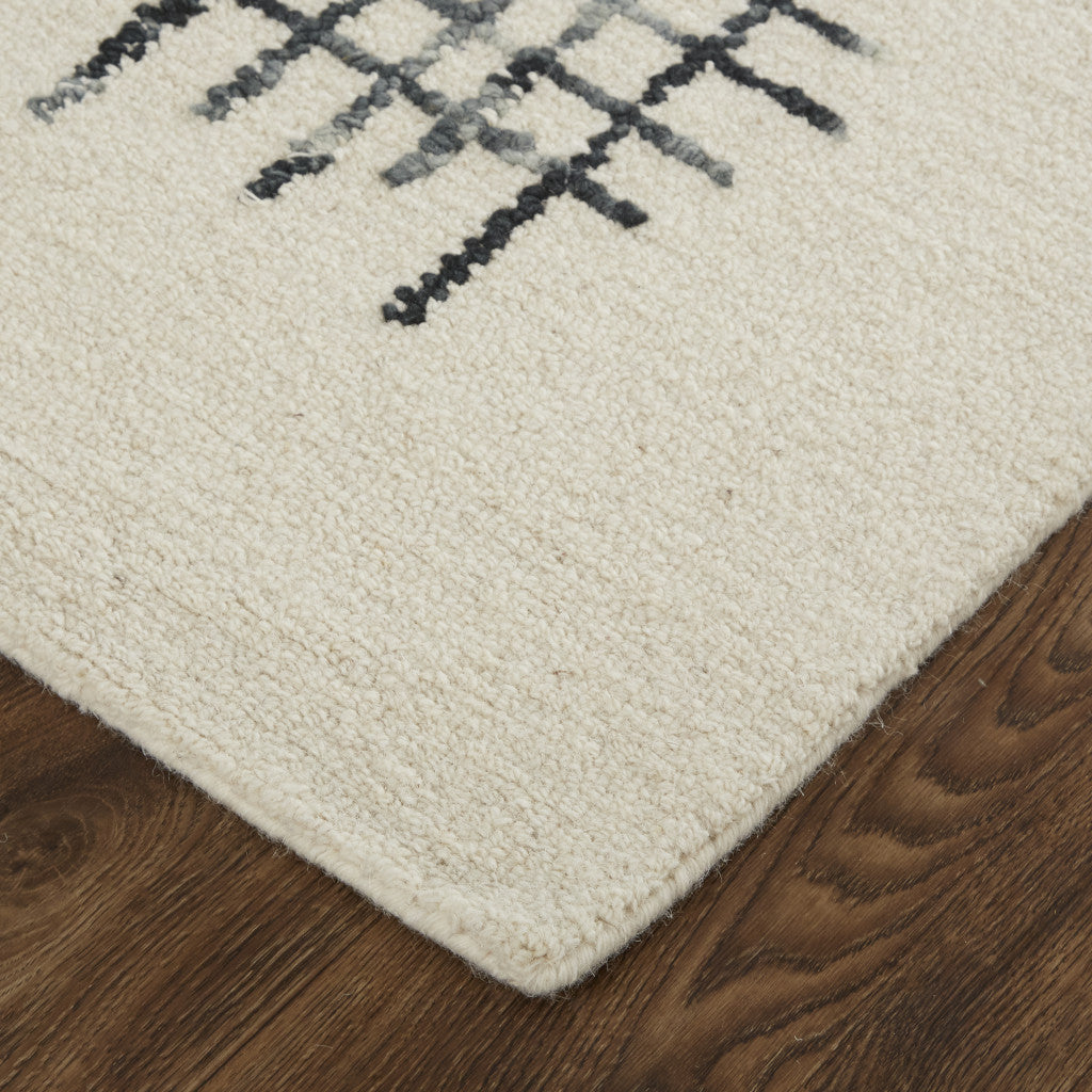 12 x 15 Ivory Gray & Black Wool Plaid Tufted Handmade Rug