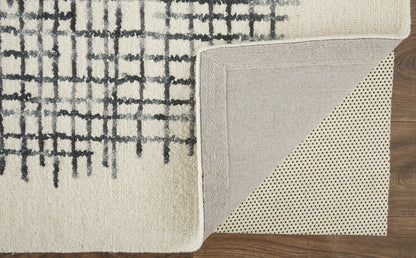 12 x 15 Ivory Gray & Black Wool Plaid Tufted Handmade Rug