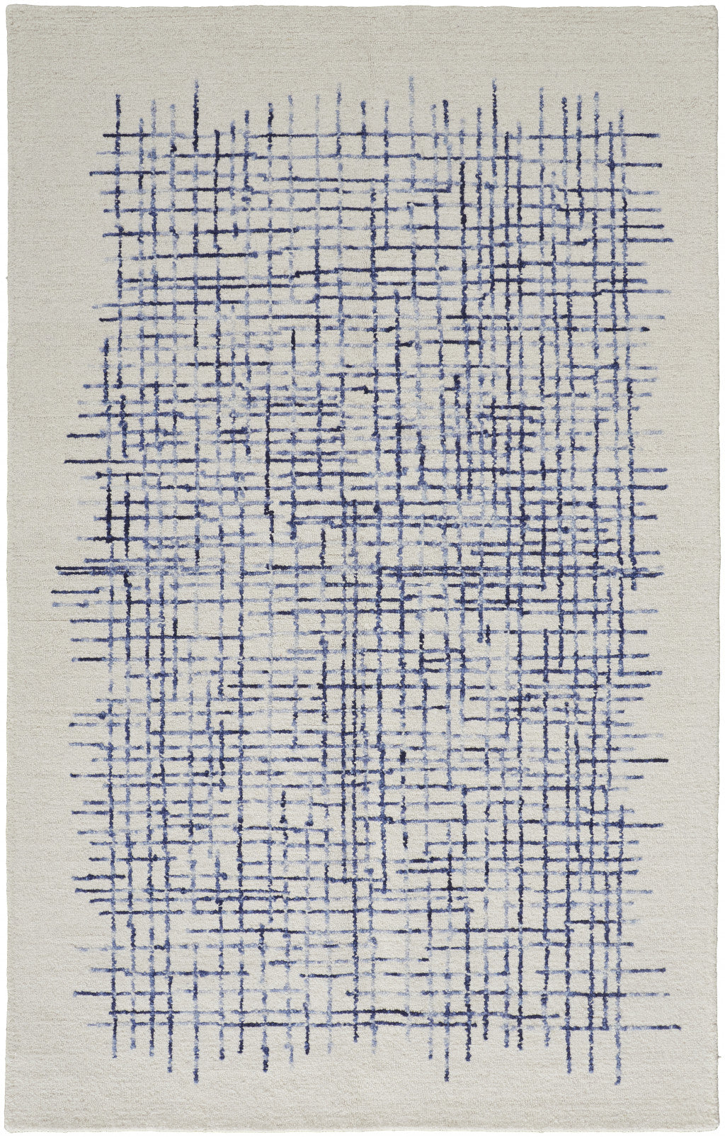 12 x 15 Ivory & Blue Wool Plaid Tufted Handmade Rug