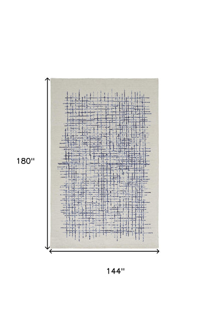 12 x 15 Ivory & Blue Wool Plaid Tufted Handmade Rug