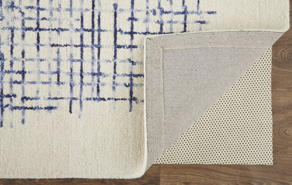 12 x 15 Ivory & Blue Wool Plaid Tufted Handmade Rug