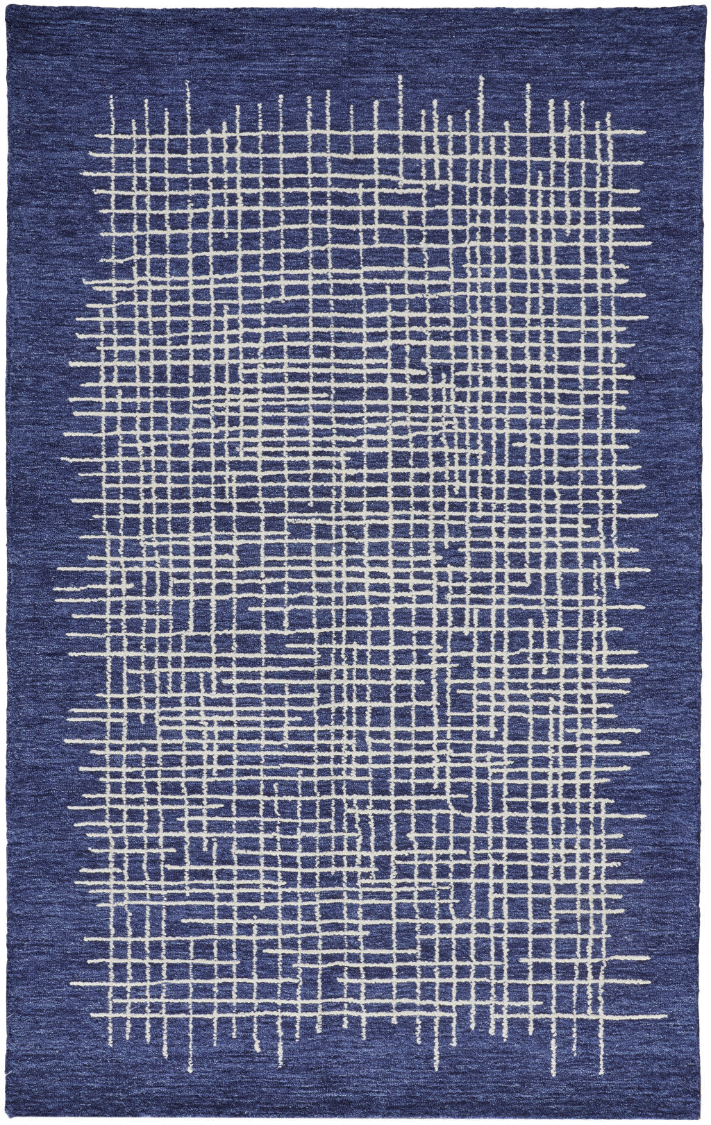 12 x 15 Blue & Ivory Wool Plaid Tufted Handmade Rug