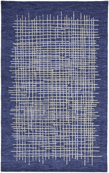 12 x 15 Blue & Ivory Wool Plaid Tufted Handmade Rug