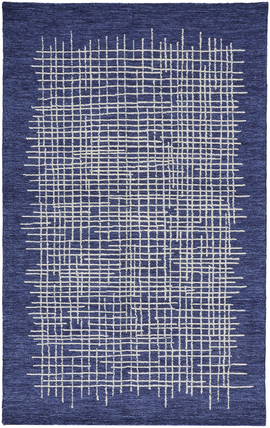 12 x 15 Blue & Ivory Wool Plaid Tufted Handmade Rug
