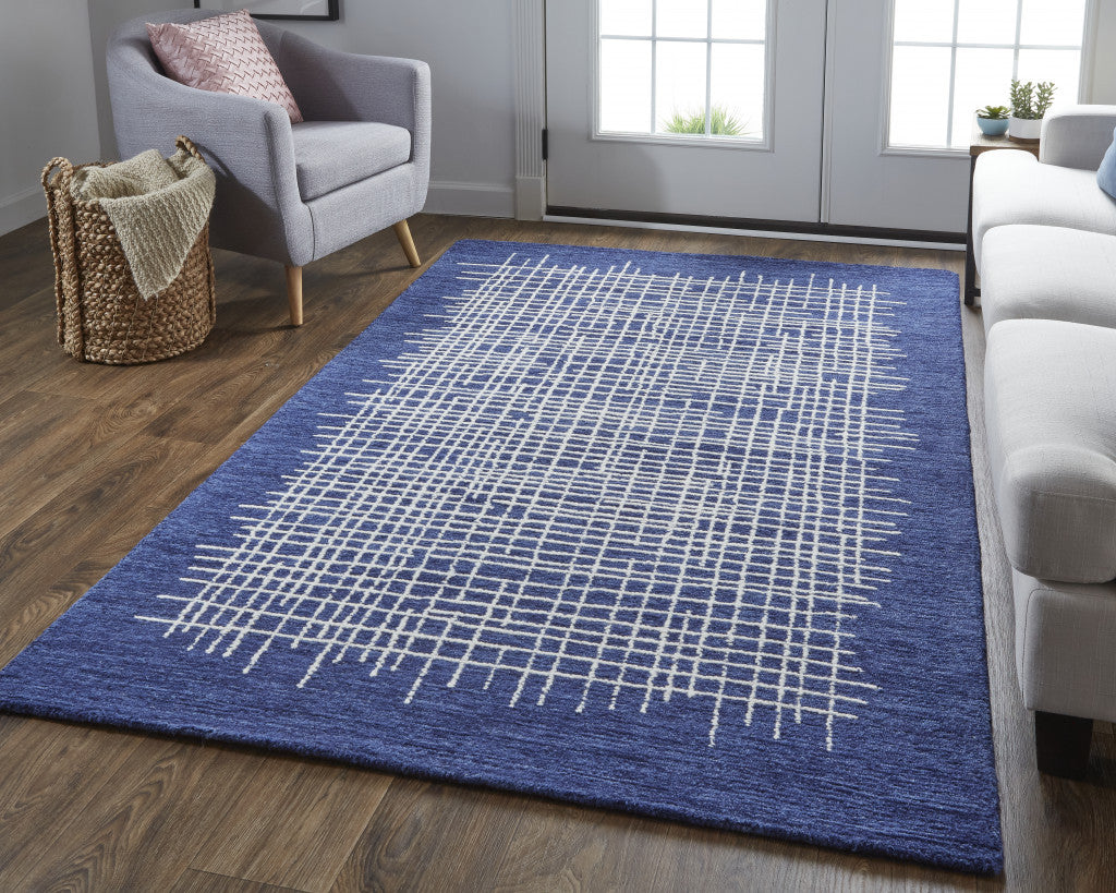 12 x 15 Blue & Ivory Wool Plaid Tufted Handmade Rug