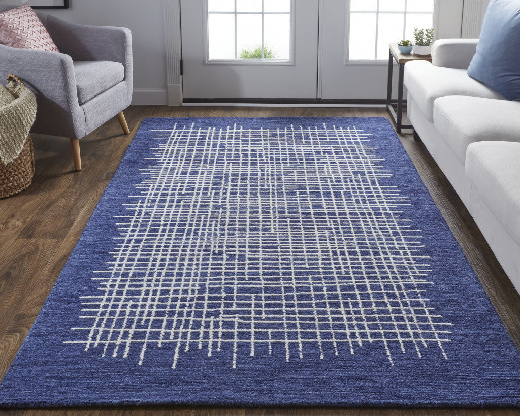 12 x 15 Blue & Ivory Wool Plaid Tufted Handmade Rug