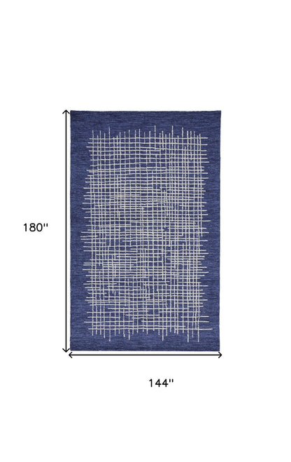 12 x 15 Blue & Ivory Wool Plaid Tufted Handmade Rug