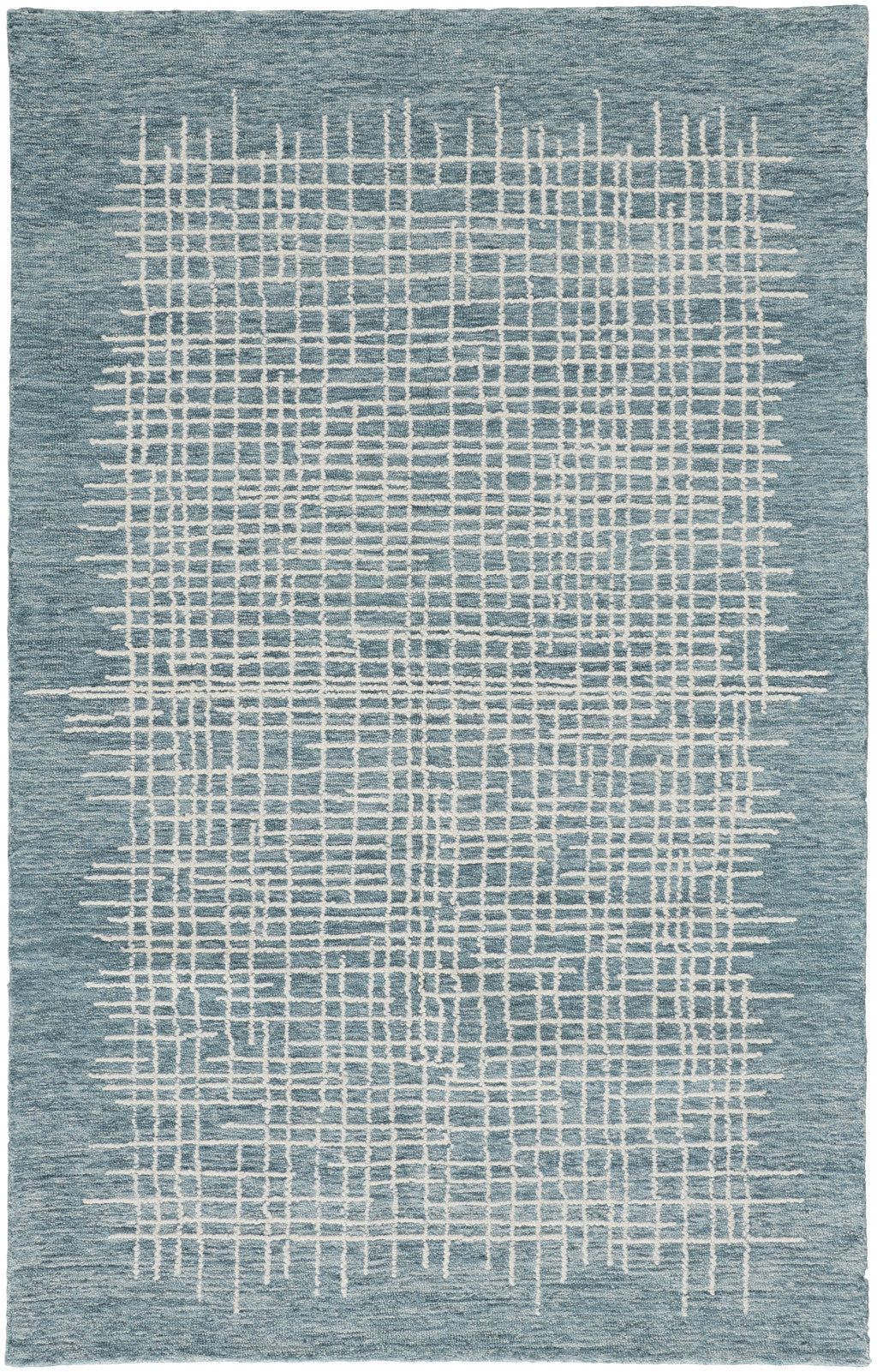 8 x 10 Blue & Ivory Wool Plaid Tufted Handmade Stain Resistant Rug