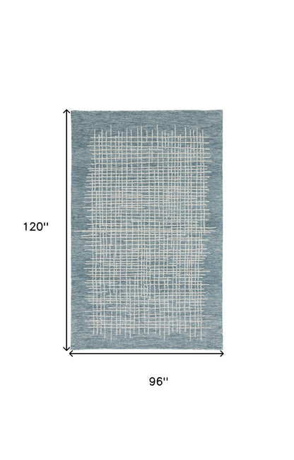 8 x 10 Blue & Ivory Wool Plaid Tufted Handmade Stain Resistant Rug