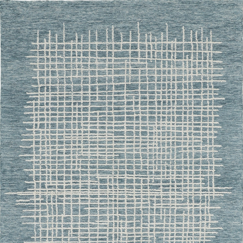 8 x 10 Blue & Ivory Wool Plaid Tufted Handmade Stain Resistant Rug
