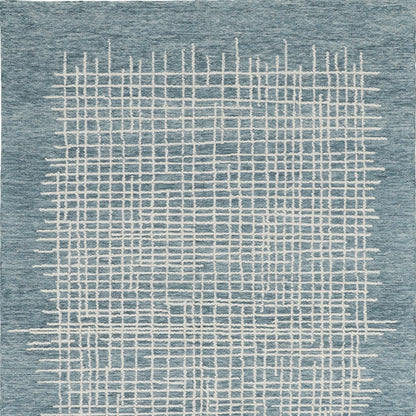 8 x 10 Blue & Ivory Wool Plaid Tufted Handmade Stain Resistant Rug