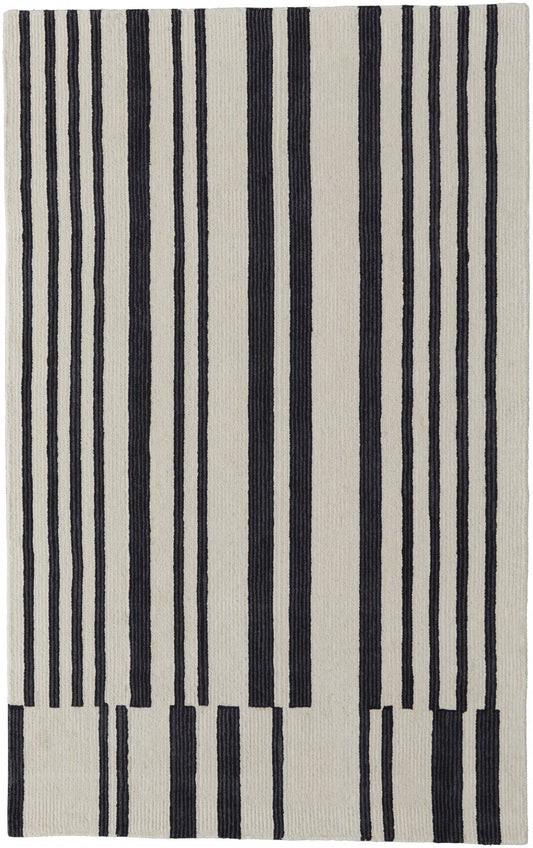 8 x 10 Ivory & Black Wool Hand Tufted Rug