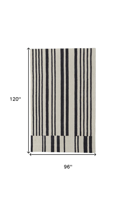 8 x 10 Ivory & Black Wool Hand Tufted Rug
