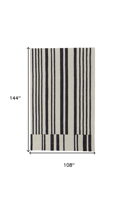 9 x 12 Ivory & Black Wool Hand Tufted Rug