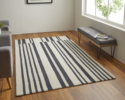 9 x 12 Ivory & Black Wool Hand Tufted Rug