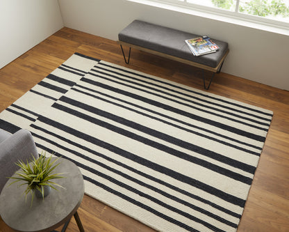 9 x 12 Ivory & Black Wool Hand Tufted Rug