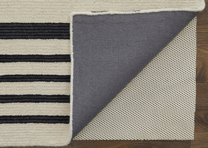 9 x 12 Ivory & Black Wool Hand Tufted Rug